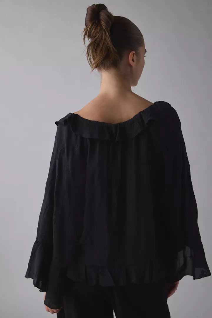 Kimchi Blue Joni Embroidered 3/4 Sleeve Ruffle Blouse