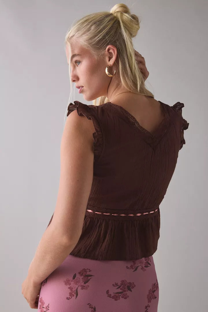 Kimchi Blue Ava Flutter Sleeve Tie-Front Babydoll Top