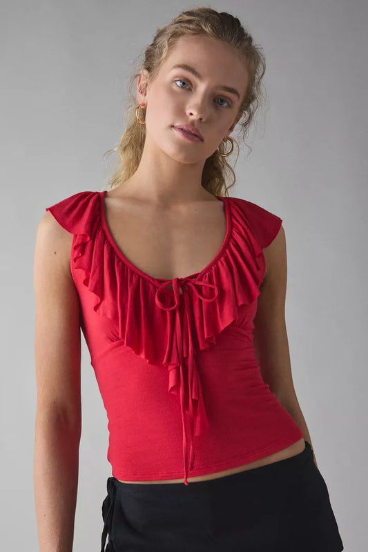 Kimchi Blue Jada Ruffle Scoop Neck Jersey Knit Top